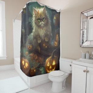 Halloween Persian Cat With Pumpkins Scary