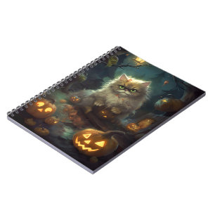 Halloween Persian Cat With Pumpkins Scary Notebook