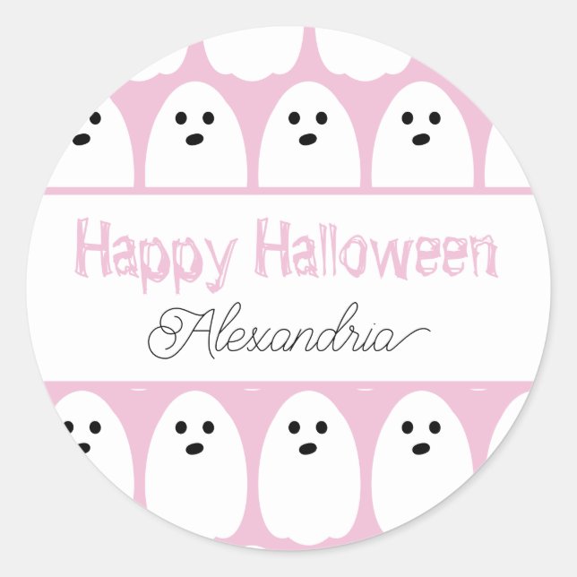 Halloween Personalized Cute Ghosts Pink Classic Round Sticker (Front)