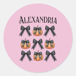 Halloween Personalized Name Pink Classic Round Sticker