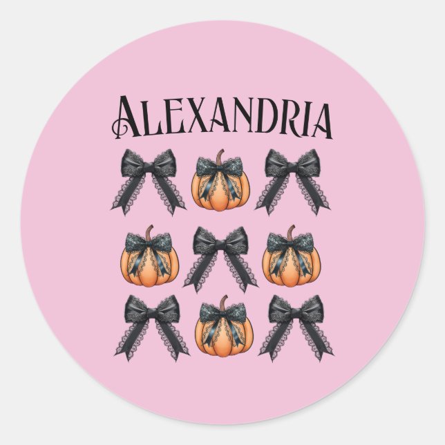 Halloween Personalized Name Pink Classic Round Sticker (Front)