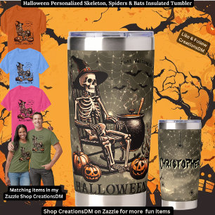 Halloween Personalized Skeleton, Spiders & Bats Insulated Tumbler