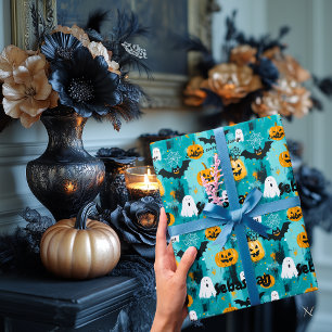 Halloween Personalized with Pumpkins and Ghosts Wrapping Paper