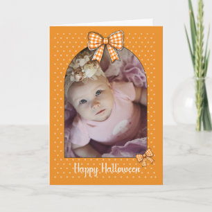 Halloween Photo Arch Orange Gingham Bow Polka Dots Card