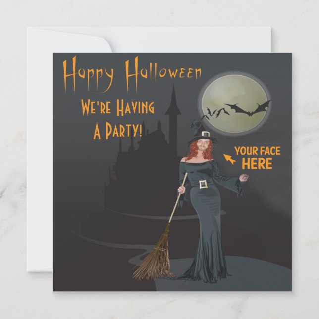 Halloween photo invitation INSERT YOUR OWN FACE (Front)