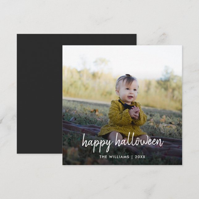 Halloween Photo Stylish Trendy Modern Script Card (Front/Back)