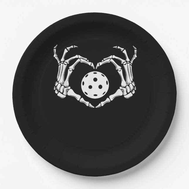 Halloween Pickle Skeleton Heart Hands Paper Plate (Front)