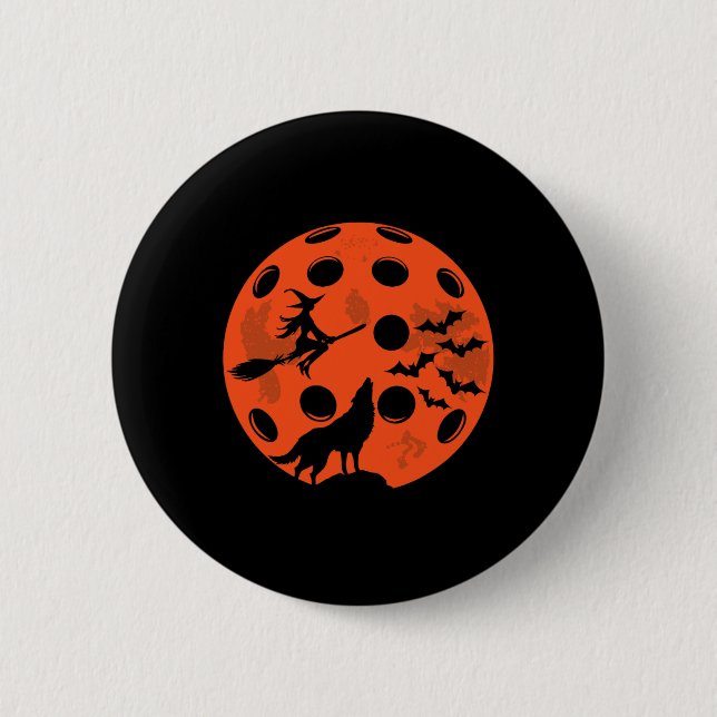 Halloween Pickleball Moon Spooky Graphic  2 Inch Round Button (Front)