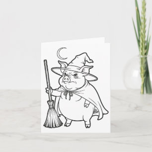 Halloween Pig Wizard For Kids To Colour And Paint Card