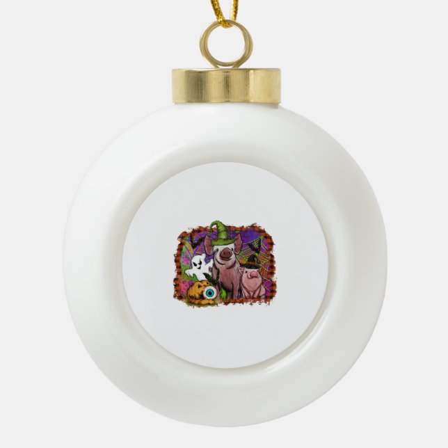 Halloween Pigs Ceramic Ball Christmas Ornament (Front)