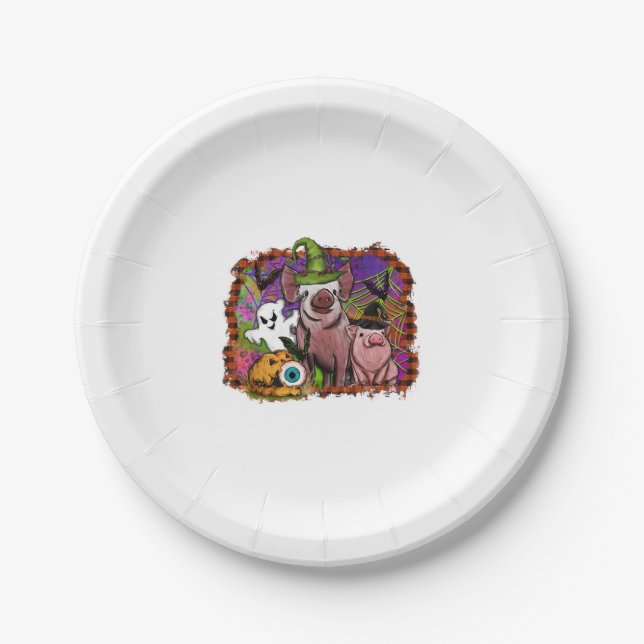 Halloween Pigs Paper Plate (Front)