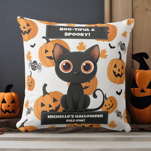 Halloween Pillow – Boo-tiful Cat & Pumpkin Design (Creator Uploaded)