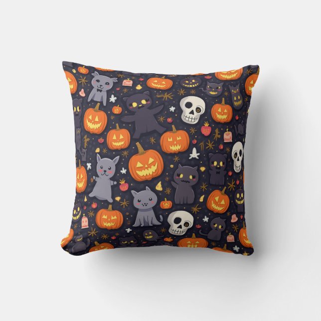  halloween, pillow, cushion, pumpkin, skull throw pillow (Front)