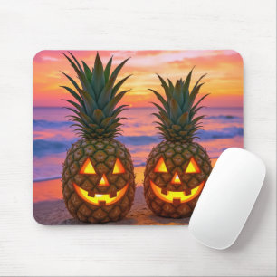 Halloween Pineapple Jack-o-lanterns On a Beach Mouse Pad