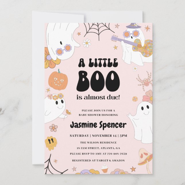 Halloween Pink A Little Boo Is Due Baby Shower Invitation (Front)