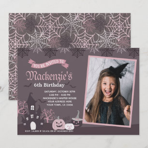 Halloween Pink and Black Invitation with Photo