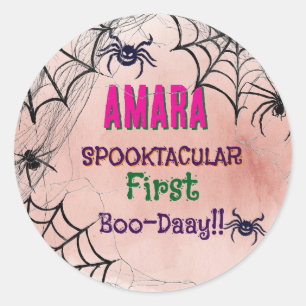 Halloween Pink and spiders Birthday  Halloween  Classic Round Sticker