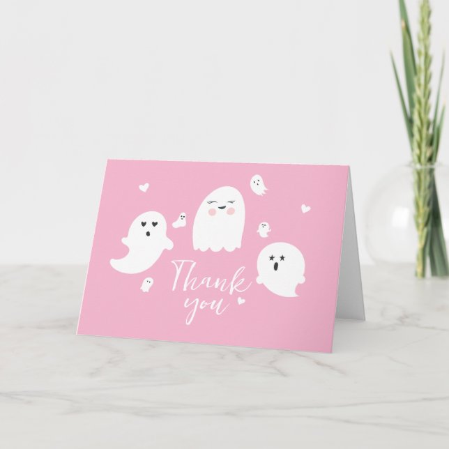 Halloween Pink Baby Shower Thank You Card (Front)