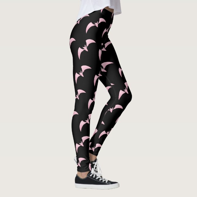 Halloween Pink Bats Pattern Leggings  (Right)