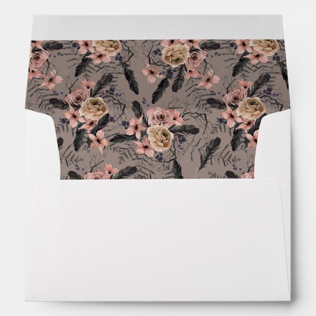 Halloween Pink & Black Floral 2 Mauve Envelope (Back (Bottom))