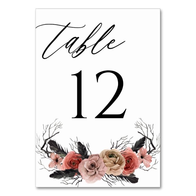 Halloween Pink & Black Floral Table Number V2 (Front)