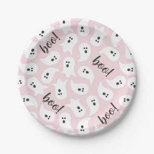 Halloween Pink & Black Ghost Paper Plates
