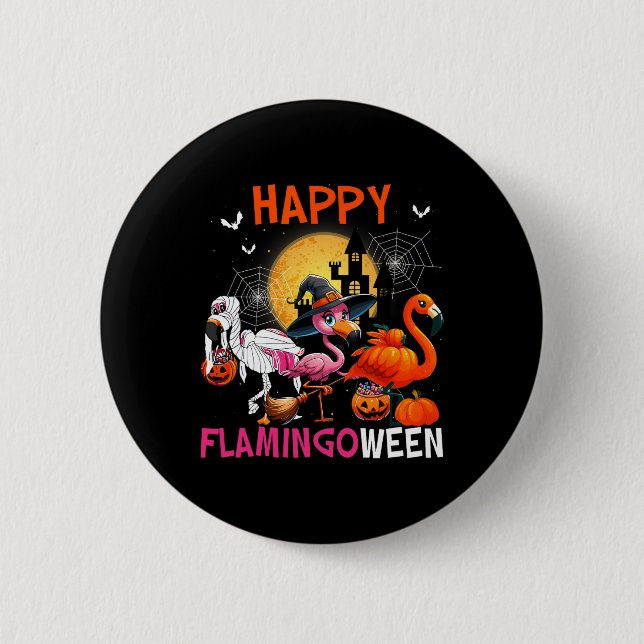 Halloween Pink Flamingo Costume Skeleton Witch  2 Inch Round Button (Front)