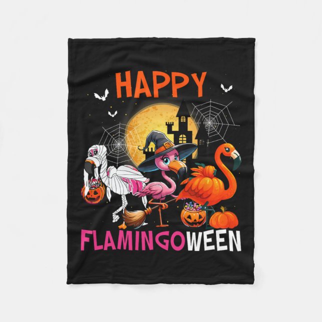 Halloween Pink Flamingo Costume Skeleton Witch  Fleece Blanket (Front)