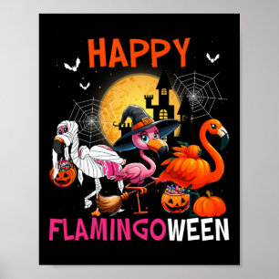 Halloween Pink Flamingo Costume Skeleton Witch  Poster
