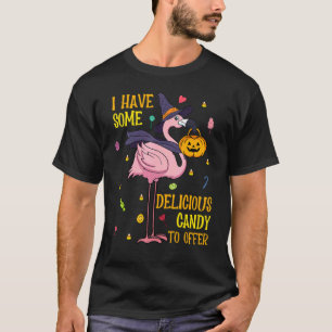 Halloween Pink Flamingo Witch Pumpkin Candy T-Shirt