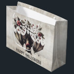 Halloween Pink Flowers Evil Bat Green Leaves Large Gift Bag<br><div class="desc">Halloween Pink Flowers Evil Bat Green Leaves Large Gift Bag. Unique,  beautiful,  stylish design. Easy to be personalized. Font style,  size and colours can be changed. Matching items are available.</div>