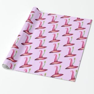 Halloween Pink Hat Witches Art Wrapping Paper