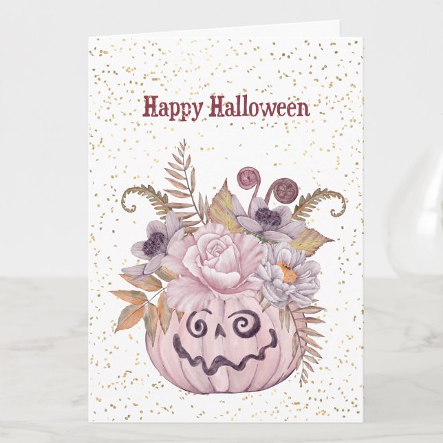 Halloween Pink Pumpkin Floral Card (Creator Uploaded)