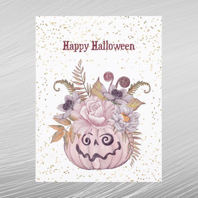 Halloween Pink Pumpkin Floral Holiday Postcard (Creator Uploaded)