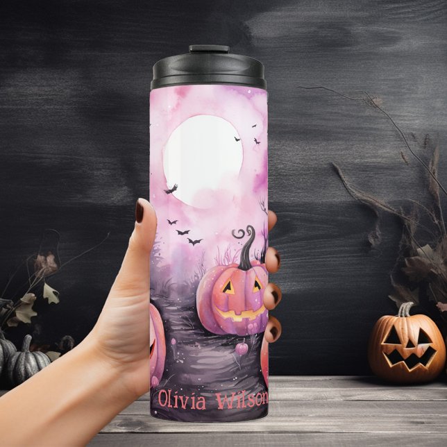 Halloween Pink Pumpkin Personalized Thermal Tumbler (Creator Uploaded)