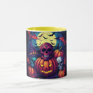 Halloween Pink Sugar Skull Pumpkin ,Spooky Mug