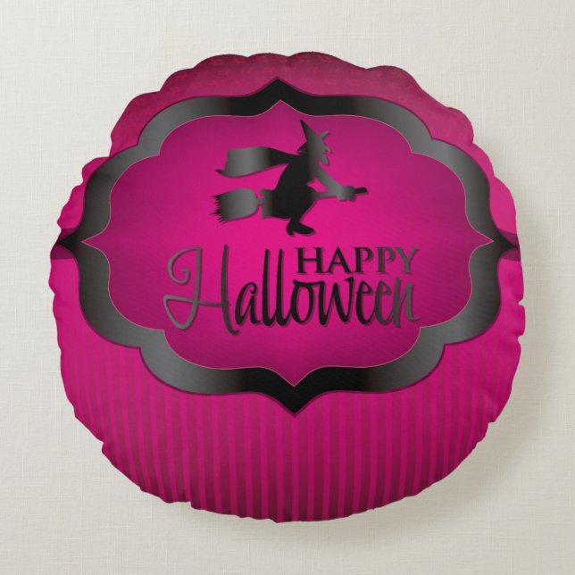 Halloween pink witch round pillow (Front)