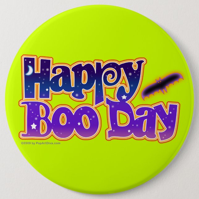 Halloween Pins, Buttons - Happy Boo Day Art (Front)