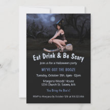 Halloween Pinup Girl in Moonlight Invitation