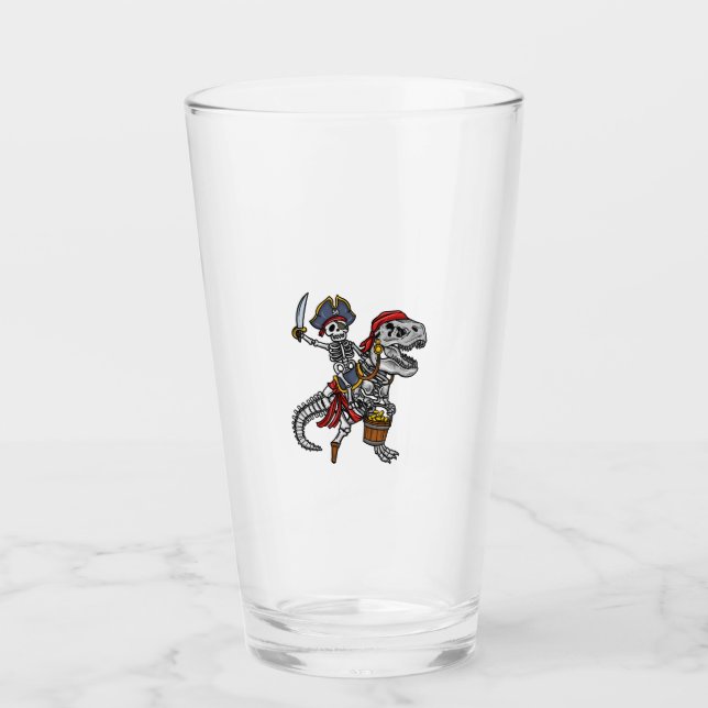 Halloween Pirate Dinosaur Skeleton Glass (Front)