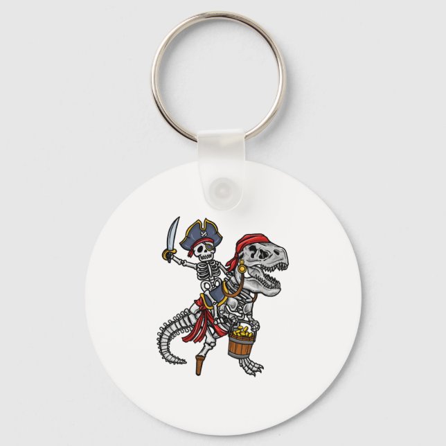 Halloween Pirate Dinosaur Skeleton Keychain (Front)