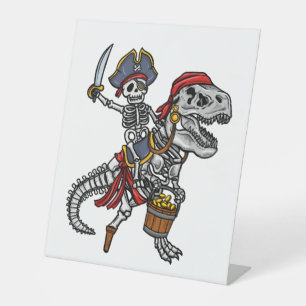 Halloween Pirate Dinosaur Skeleton Pedestal Sign