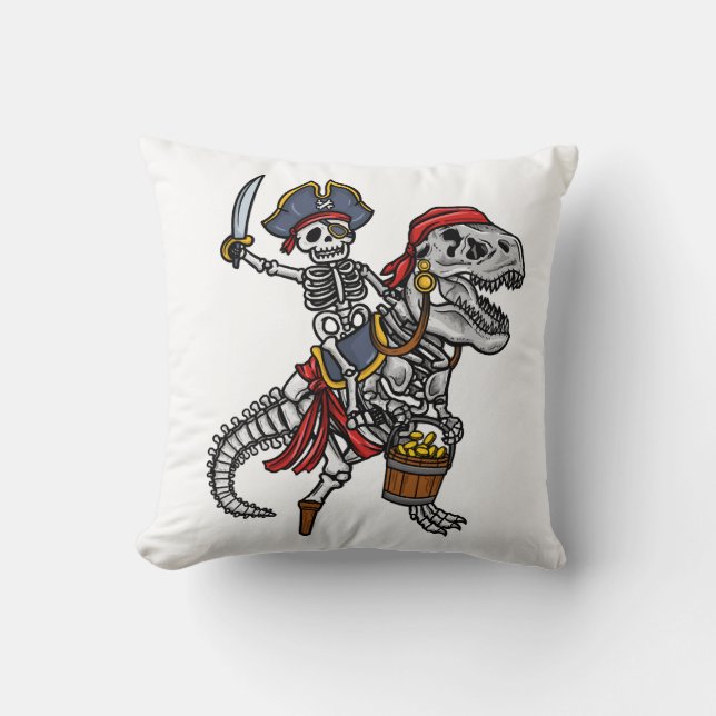 Halloween Pirate Dinosaur Skeleton Throw Pillow (Front)