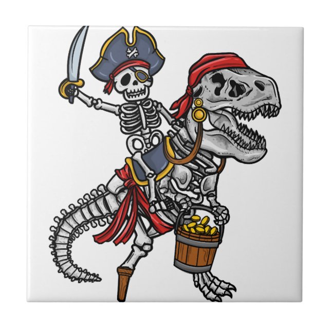 Halloween Pirate Dinosaur Skeleton Tile (Front)