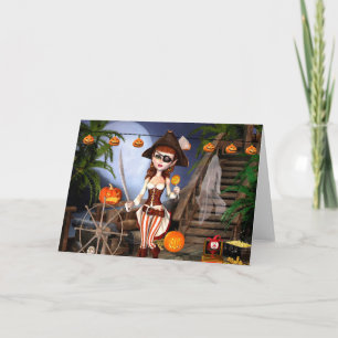 Halloween Pirate Girl Blank Greeting Card