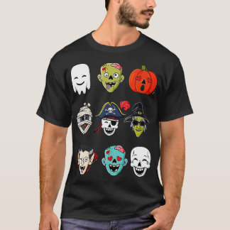 Halloween Pirate Skeleton Zombie Mummy Funny Faces T-Shirt