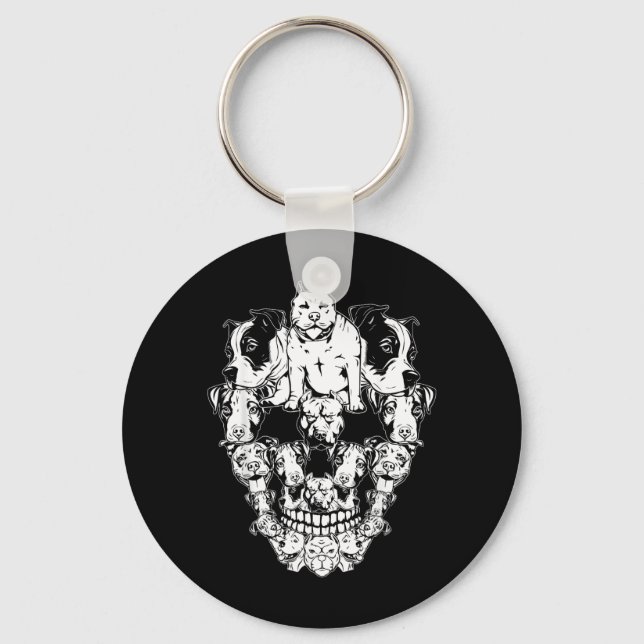 Halloween Pitbull Skull Skeleton Pitbull Dog Keychain (Front)