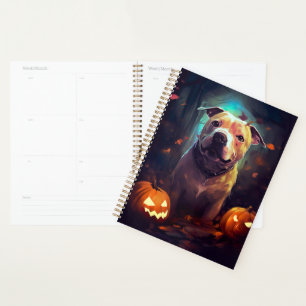Halloween Pitbull With Pumpkins Scary  Planner