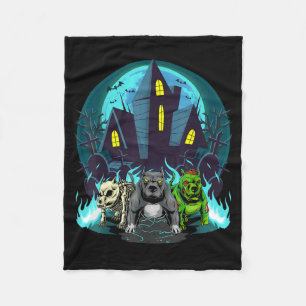 Halloween Pitbulls Zombie Skeleton Black Pitbull Fleece Blanket