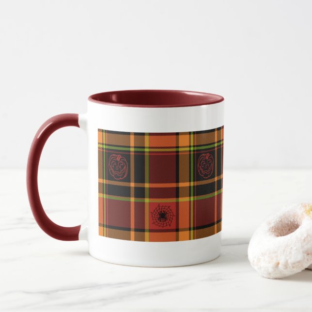Halloween Plaid collection, coffee or Tea cup (With Donut)